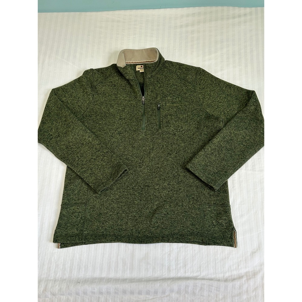 Woolrich Mens Large Green Heather Quarter Zip Fleece Lined Pullover Sweater